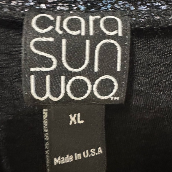 Clara Sun Woo Blue Sparkle Open Front Waterfall Cardigan Size XL - Picture 3 of 5